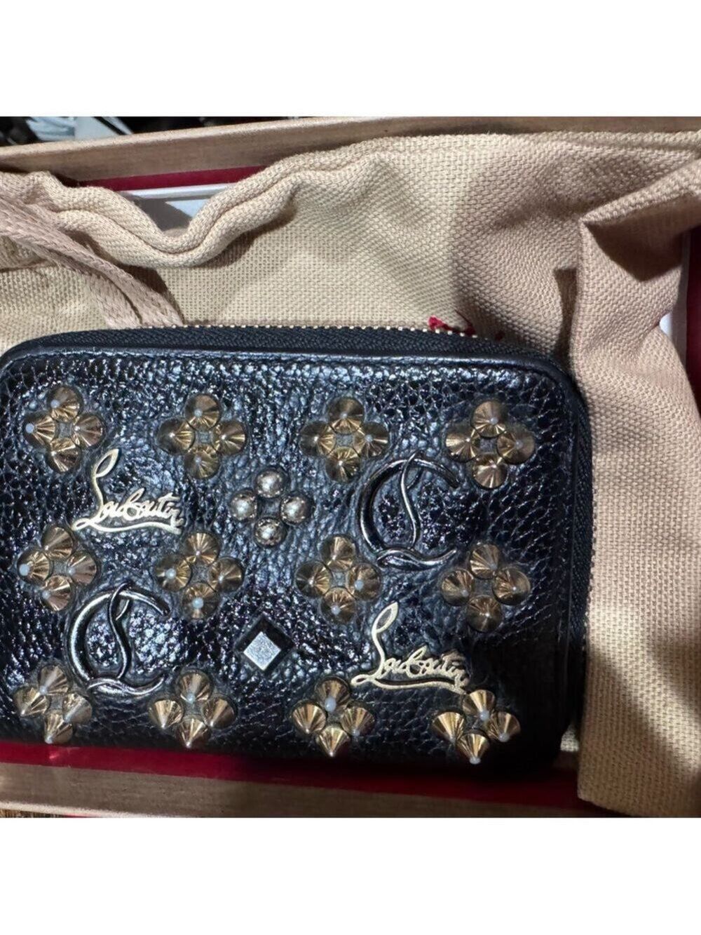 Christian Louboutin Panettone Studded Leather Coin wallet with box and dust bag - Picture 1 of 16